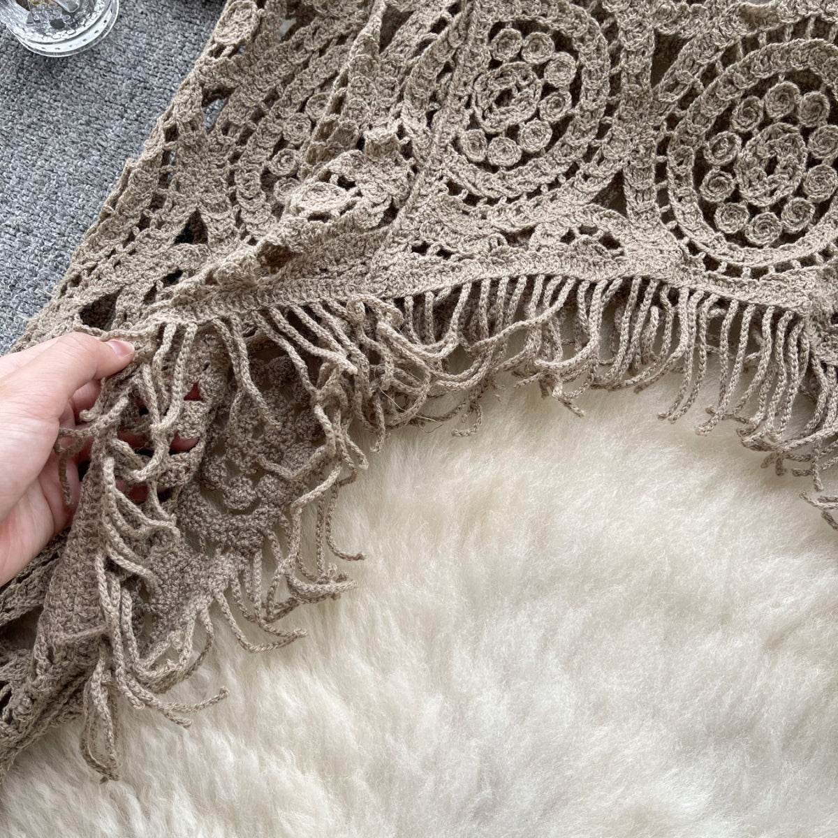 Chic Crochet Fringe Sweater With Geometric Patterns Crochet Top -C106