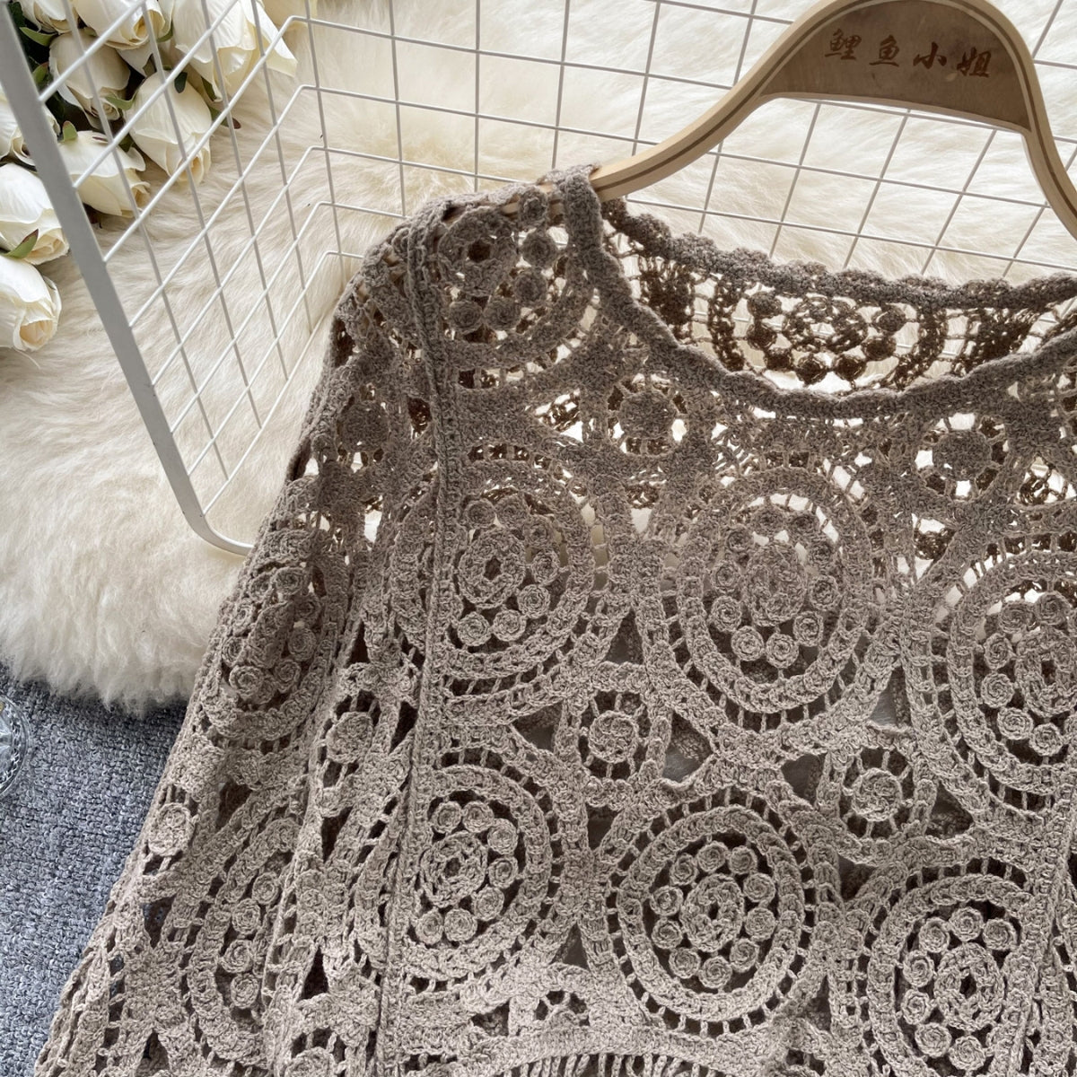 Chic Crochet Fringe Sweater With Geometric Patterns Crochet Top -C106
