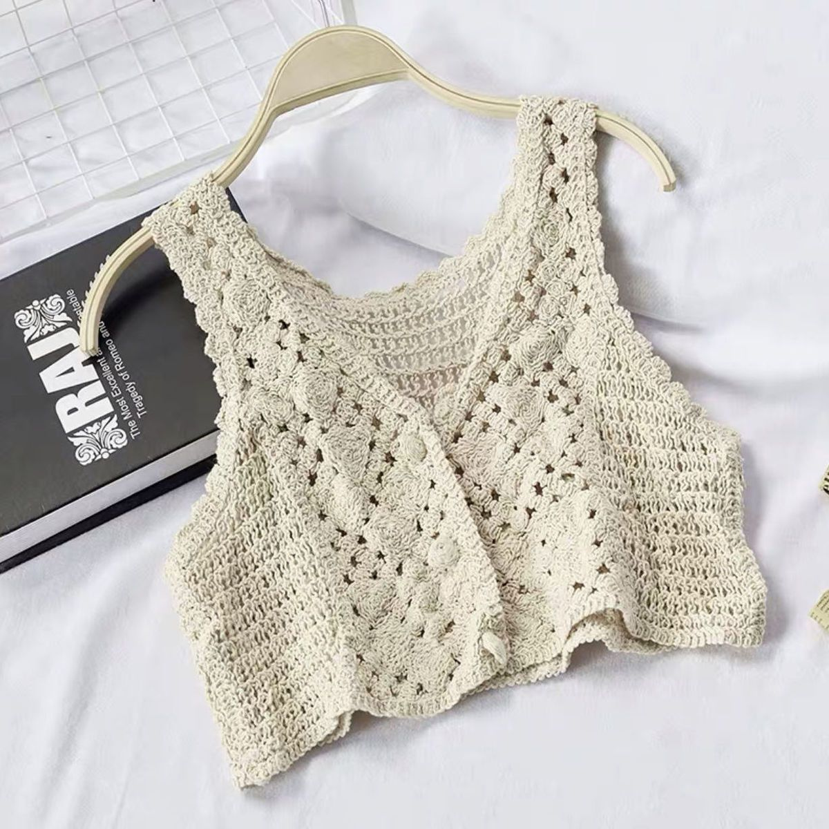 Cream Premium Crochet Top Best Selling -C13