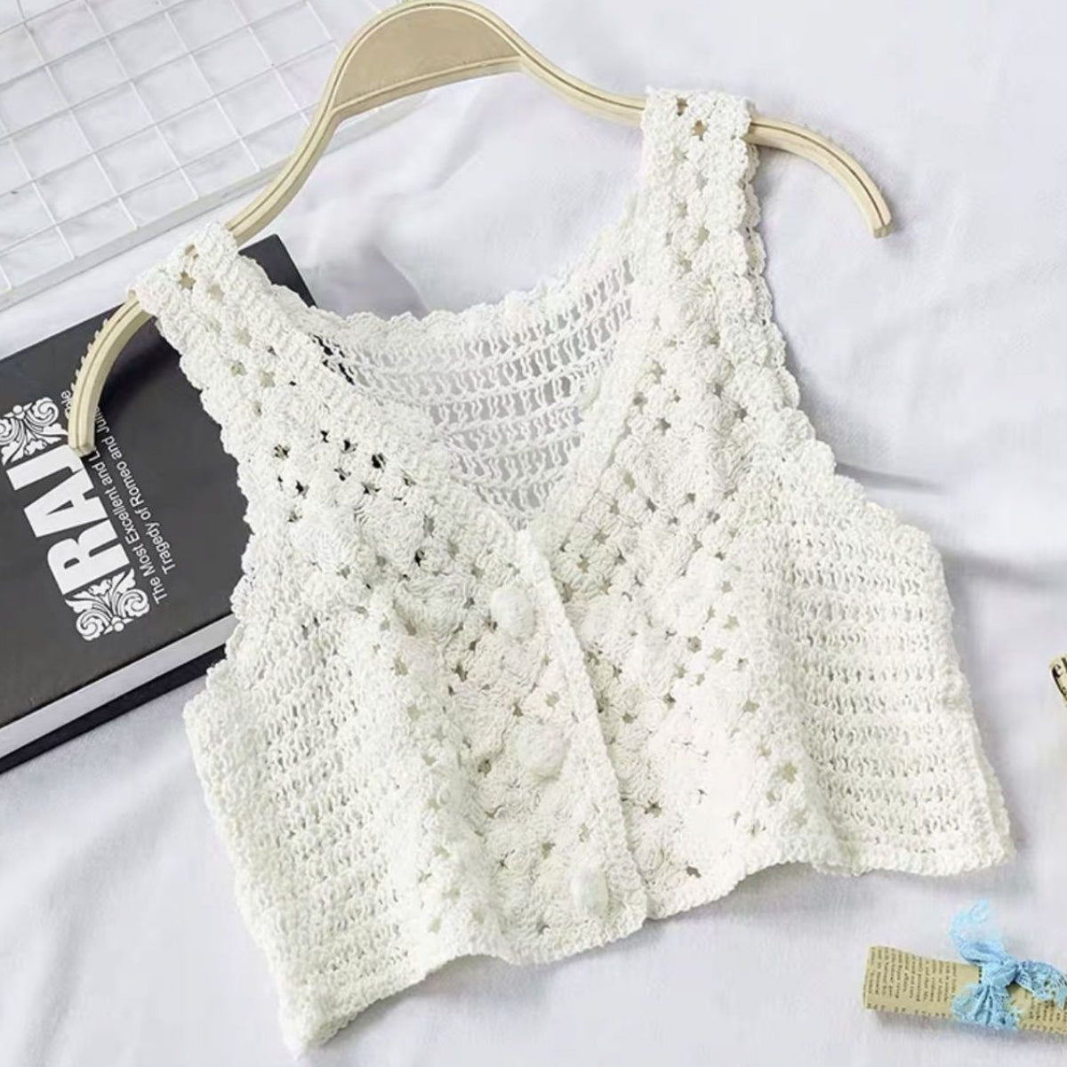 Cream Premium Crochet Top Best Selling -C13