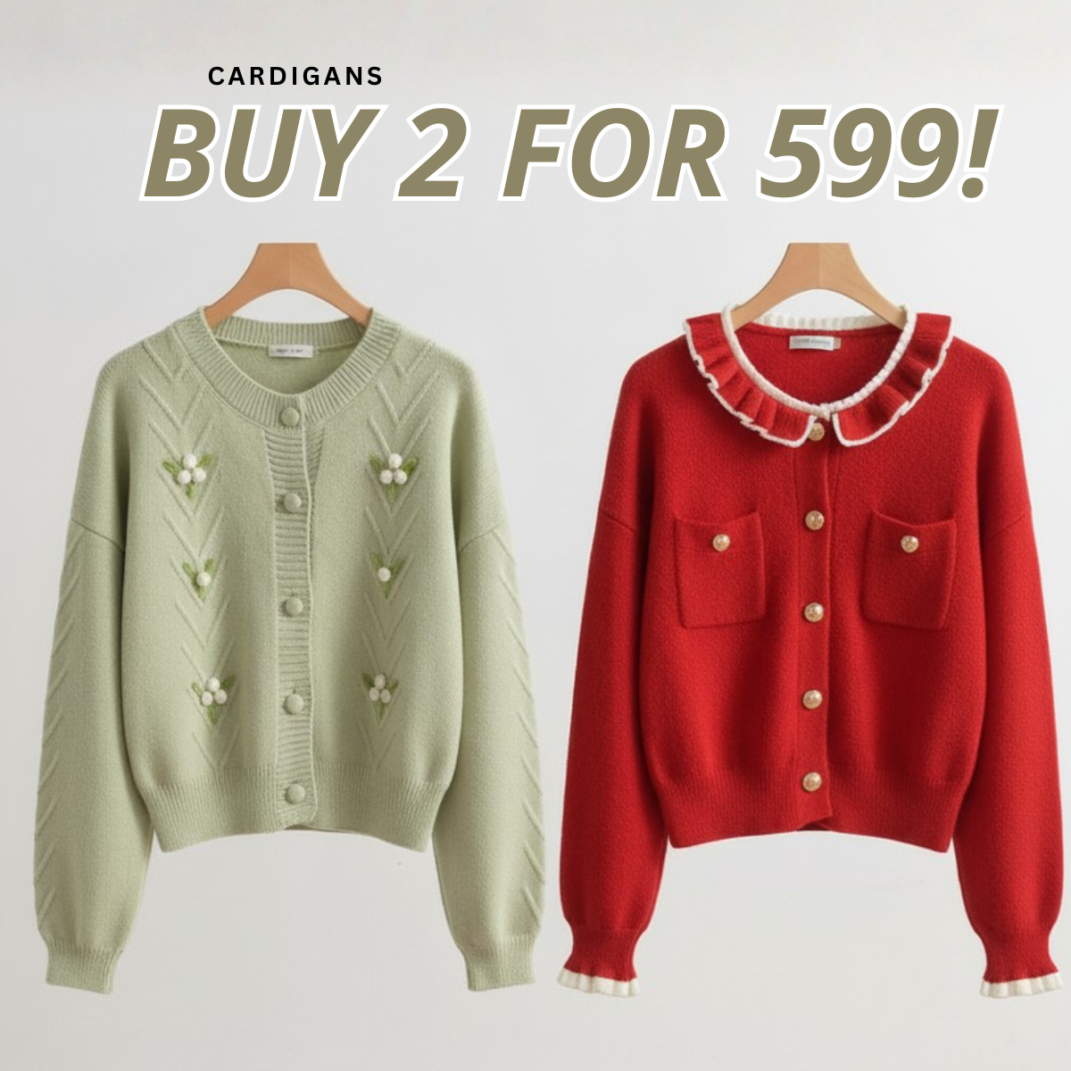 Pack of 2 | Double Cozy Winter Cardigan Set - Light & Warm | WC-07