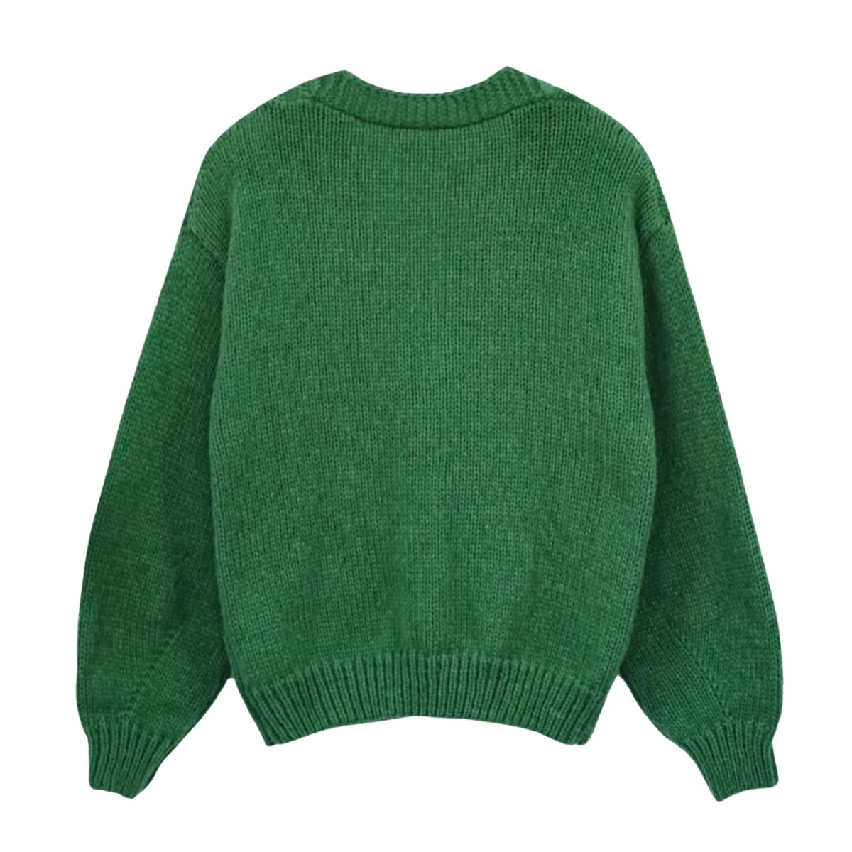 Women Long Sleeve Green Cardigan V-Neck Button Flower Knit : Go-To Winter Essential