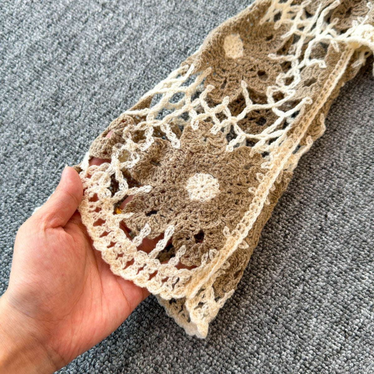 Beige Best Selling Full Sleeve Crochet Top -C85