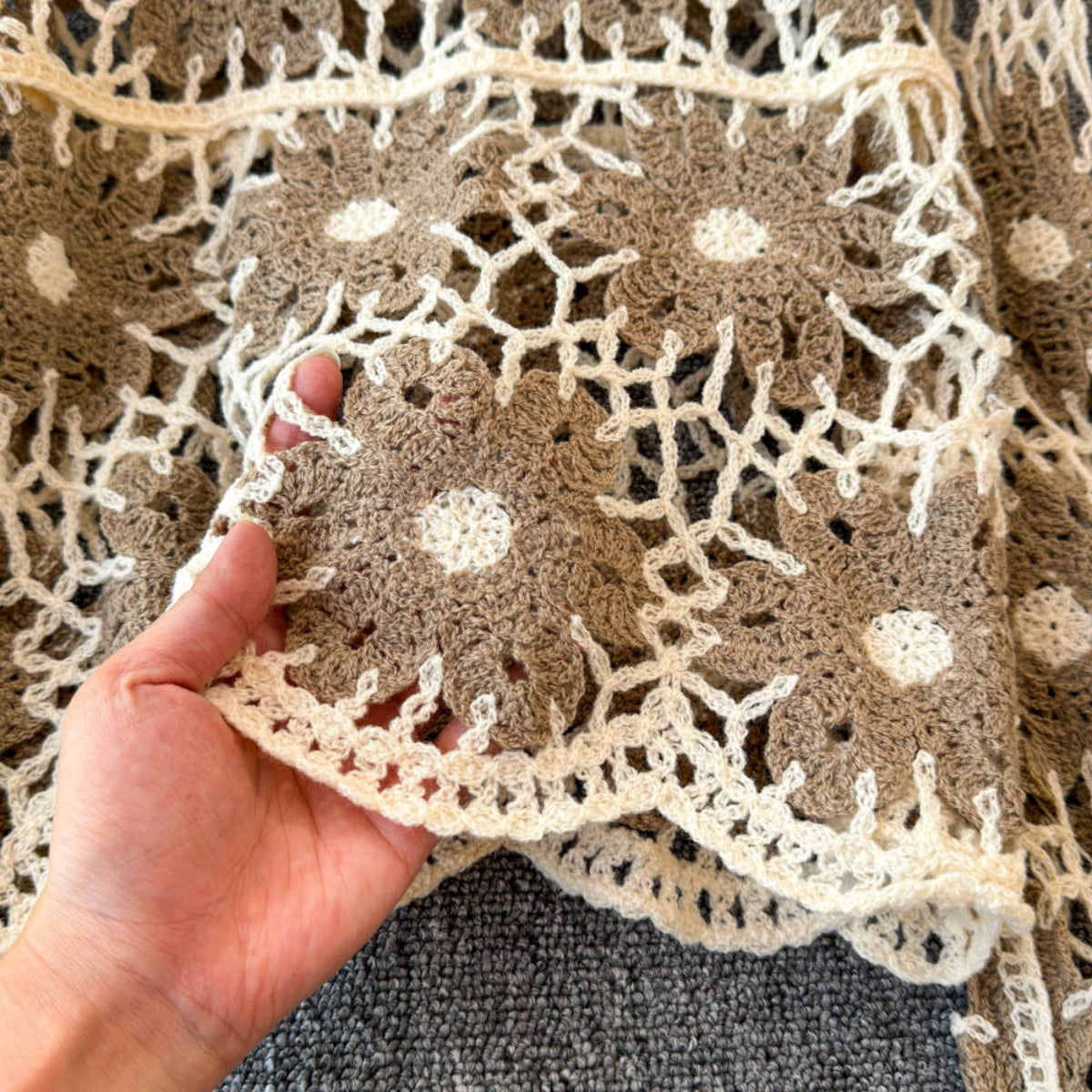 Beige Best Selling Full Sleeve Crochet Top -C85