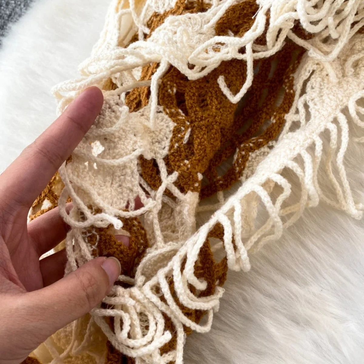 Brown & Beige Gradient Full Sleeves Crochet Top